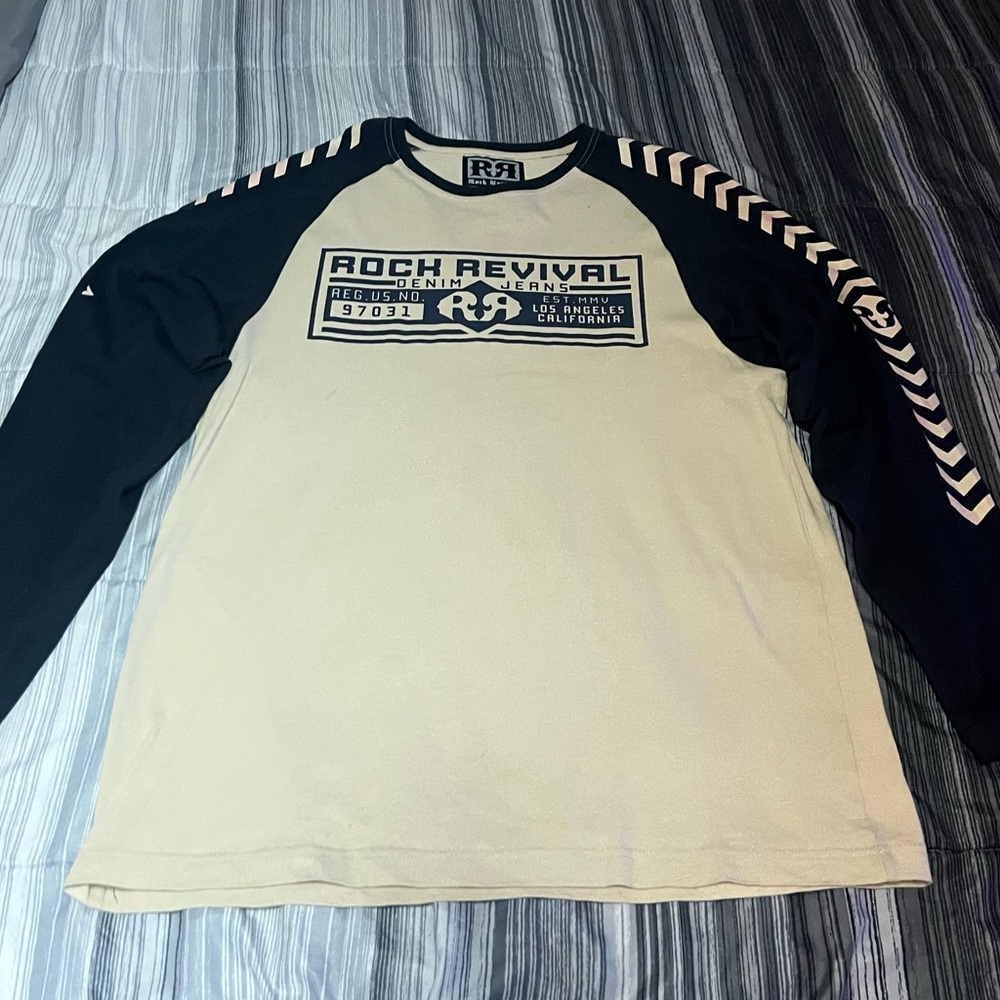 Rock Revival Navy and Cream Long Sleeve Tee